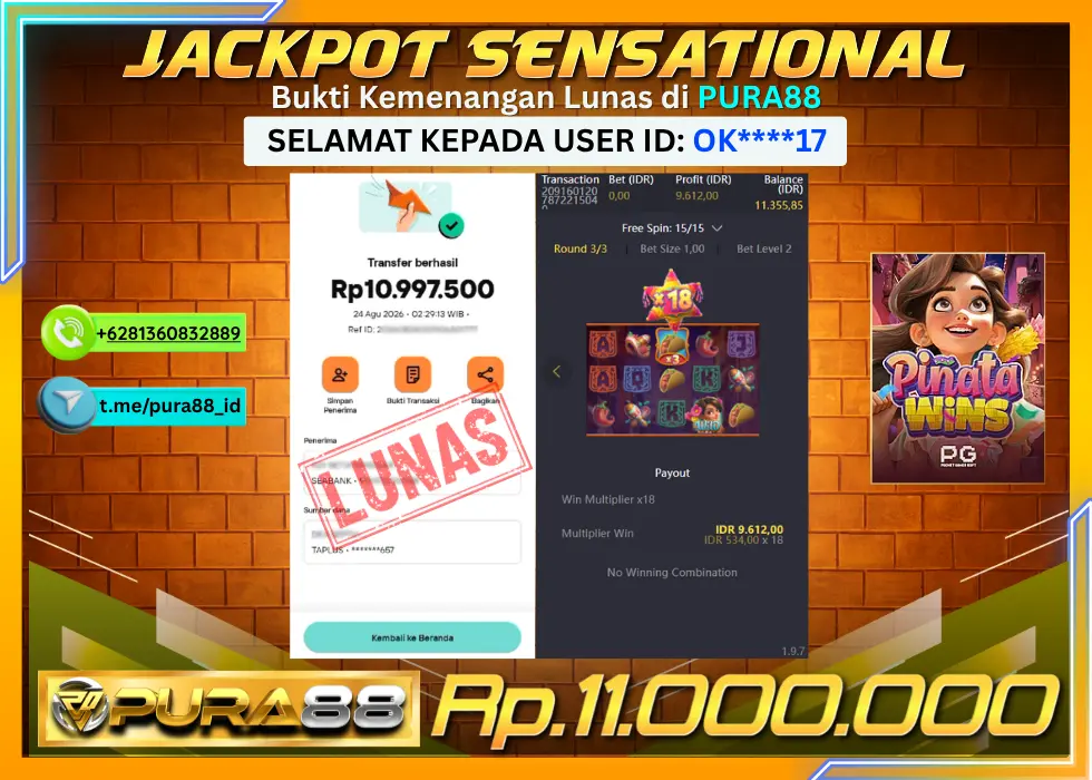 PURA88 JACKPOT PINATA WINS Rp 11.000.000,- LUNAS